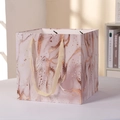 Pink marble pattern gift paper bag with rose gold foil and ribbon handles for shopping - Medium Size / Pink Marble Pattern