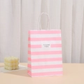 Pink and white striped kraft paper gift bag with white rope handle and Thank You print - Pink / 33x26x12cm