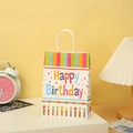 Detail of Happy Birthday kraft paper bag featuring colorful candles and white handles - Colored Stripes Candle Style(601-2) / H15*L11*W6CM