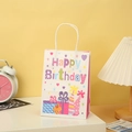 Detail of white Happy Birthday kraft paper gift bag with colorful cake illustrations - White Card Cartoon Giftbox Style(601-1) / H15*L11*W6CM