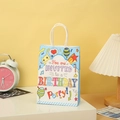 Blue kraft paper birthday gift bag with colorful balloon patterns and sturdy rope handles - Light Blue Party Invitation Style (113-4)