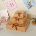 Three-piece stackable brown kraft gift boxes with elegant ribbon bows for packaging - Small / Kraft Color