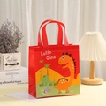 Borsa regalo rossa in tessuto non tessuto con dinosauri e scritta Hello Dino - H23xL22xW11 / Rosso