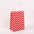 Red and white chevron kraft paper gift bag with durable white twisted rope handles - Wavy Red / 21*15*8