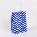 Blue and white wave pattern kraft paper gift bag with white twisted rope handles - Chevron Royal Blue / 21*15*8