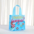 Light blue non-woven tote bag with hello summer pool print for gift and beach shopping - Hello Summer Pool Style (9057-4)