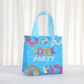 Blue non-woven pool party tote bag with colorful summer beach floats and waterproof coating - Pool Party Ring Style (9057-6)