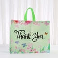 Floral non-woven gift bag with green handles and 'Thank You' print on white background - Pink Floral Butterfly Printed Style (GW1001-3) / 43*33*13cm