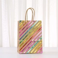 Brown kraft gift bag featuring vibrant metallic colorful stripes and paper handles - Twill Weave / 21x15x8cm
