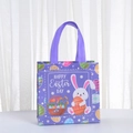 Purple non-woven Easter gift bag featuring cartoon rabbits and colorful eggs pattern - Purple Happy Easter Day Rabbit Style / 20x20x9cm / Purple