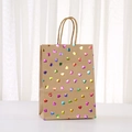 Colorful metallic heart pattern on brown kraft paper gift bag with paper handles - Heart / 21x15x8cm