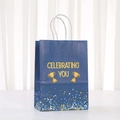 Dark blue Celebrating You gift bag with gold foil details and confetti dot pattern - Navy Blue Polka Dot Celebrating Cup Style (575-3)