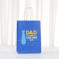 Blue Father's Day gift bag with tie pattern and white handles on a clean surface - Navy Blue Striped Necktie Style (575-2)