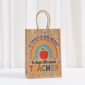 Detail of kraft paper gift bag with rainbow pencil design and teacher appreciation quote - It Takes A Big Heart To Shape Little Minds Style (584-5)
