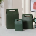 Three-piece set of dark green matte paper gift bags with handles and flat bottom - 15x10x6cm / Dark Green