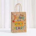 Brown kraft paper gift bag with Teacher's Day print and sturdy twisted handles - Teaching Is A Work Of Heart Style (584-1)