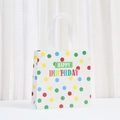 Bolsa de regalo de cumpleaños de tela no tejida blanca con lunares y Happy Birthday - Estilo de Cumpleaños de Lunares Blancos (9066-2)