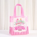 Pink and white Mother's Day gift bag with floral patterns and vertical stripes for gifts - Pink White Stripe Floral (9065-3) / 20x20x9cm