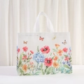 Floral non-woven gift bag with colorful flowers and butterfly prints on a white background - Hydrangea Style (8011-1)