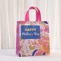 Sacchetto regalo laminato per la festa della mamma con fiori e manici rosa - Fiori Rossi su Blu (5065-4) / 29*27*12