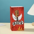 Rock music themed red kraft paper gift bag with golden microphone print and ROCK logo - Rock Microphone Style (817-4) / Red
