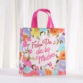 Moederdag cadeauzakje van vliesstof met kleurrijke bloemen en roze handvatten - 29x27x12 / Veelkleurige Bloem Stijl (5066-1)