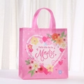 Roze Moederdag cadeauzakje van vliesstof met bloemenhart en Feliz día de la Madre tekst - 29x27x12 / Roze Hart Stijl (5066-6)