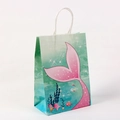 Detail of mermaid tail gift bag with sea life patterns and white twisted handles - Cyan Fish Tail Starfish Style (212-5)