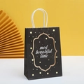 Detail of elegant black paper gift bag with golden frame and white rope handles - Gold Polka Dot Border Style / Large (27x21x11cm)
