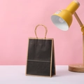Minimalist black kraft paper gift bag with brown borders and braided rope handles - Black Style / 21x15x8cm