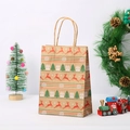 Detail of Christmas kraft paper gift bag with reindeer and tree prints and paper handles - Reindeer and Xmas Tree Pattern (019-1) / 21*15*8cm
