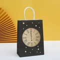 Black paper gift bag with gold clock print and white woven handles for birthday shopping - Retro Clock (3)