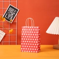 Close-up of red kraft gift bag with white polka dots and twisted paper handles - 15x11x6cm / Red