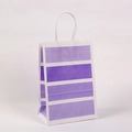 Weiße Kraftpapiertüte mit lila Verlaufsstreifen und weißen gedrehten Tragegriffen - 21cmx15cmx8cm / Violett Verlauf (217-2)