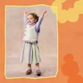 Girl's winter Chinese-style set with green brocade vest, purple faux fur trim and pleated skirt - 80cm / Grass Green