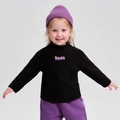 Maglia in pile nera da bambino con collo alto e applicazione a nuvola viola - Grigio scuro