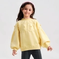 Girls bright yellow knit sweater with round neck and retro geometric pattern - Yellow / 120cm
