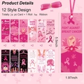 24-piece pink ribbon bookmarks set with inspirational quotes and 5m matching ribbon - 24 Sheets (2 Of Each Of The 12 Designs) + 5m Ribbon / 14*5cm