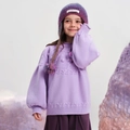 Girls purple knit sweater with puff sleeves and matching pom-pom beanie hat set - Purple / 120cm
