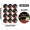 Set van 120 zwarte kerststickers van 5 cm met bloemen en bellen voor cadeauverpakking - Kerstplanten en Bellen (I7-1) / 50MM (120 Stickers/Pak)