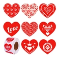 Rollo de 8 pegatinas de corazones rojos variados para envolver regalos de San Valentín - 1 Pulgada-2,5CM