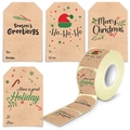 200 Kraft paper Christmas stickers roll with four festive designs for gift labeling - 75x50mm / Kraft Color