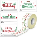 Minimalist white Merry Christmas gift sticker roll with holiday greetings and writing space - 75x50mm / White