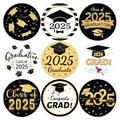 Class of 2025 graduation stickers in black and gold for party favors and scrapbooking - 500 Pieces/Pack (3.8cm) / Black & Gold