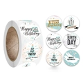 Rotolo di adesivi Happy Birthday da 3,8 cm con cappellini da festa e candeline colorate - Stile Illustrazione Fresca (J1-4) / 100 Fogli Per Rotolo