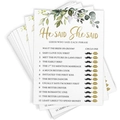 Detailansicht der He Said She Said Hochzeitsspielkarten mit Aquarell-Eukalyptus-Design - He SAID She SAID Stil (R1-2)