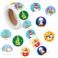 Roll of festive Christmas round stickers with Santa, reindeer and snowman designs - Christmas Theme Multiple Patterns(IA-1)