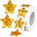 Rotolo di adesivi a stella dorati olografici con finitura laser per decorazioni - 3,8 cm (500 per rotolo) / Oro Laser