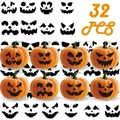 32 τεμάχια αυτοκόλλητα κολοκύθας Halloween με τρομακτικά και χαριτωμένα μαύρα σχέδια βινυλίου - 32 Εκφράσεις (Πακέτο των 8) / Μαύρο