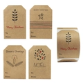 Boho Kraftpapier Weihnachtsaufkleber Rolle mit Pflanzenmotiven und Grußtexten für Geschenke - Kraftpapier / Rollen-Festmuster-Stil